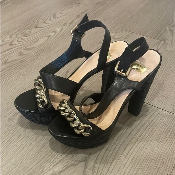 Guess Shoes Guess Black And Gold Chain Heels Poshmark